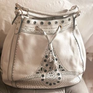 Cole Haan “Kayla” White & Turquoise Leather Tote